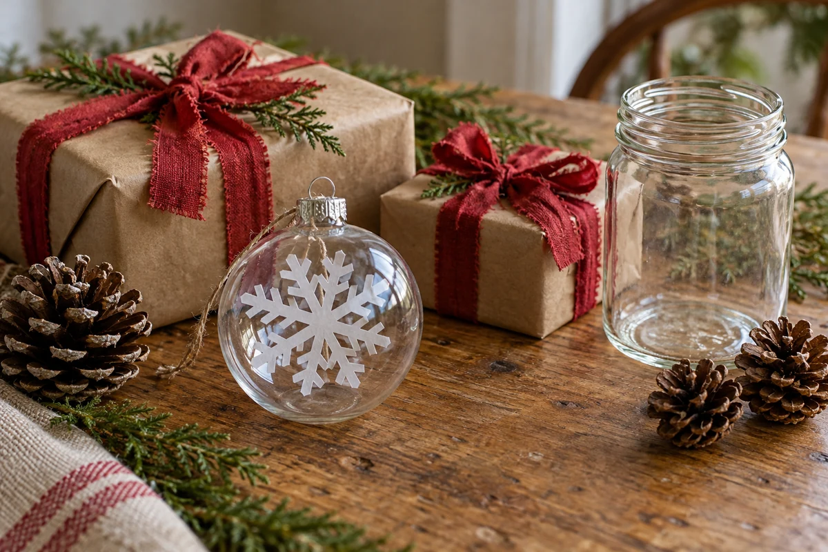 Reused wrapping and simple handmade Christmas decorations Reused wrapping and simple handmade Christmas decorations