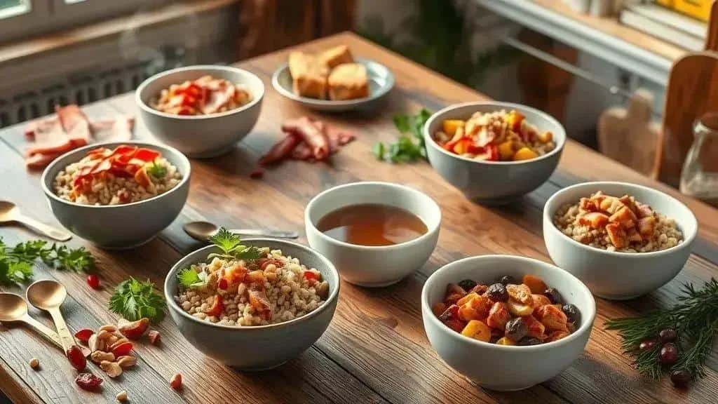 Rice and lentil variations in serving bowls