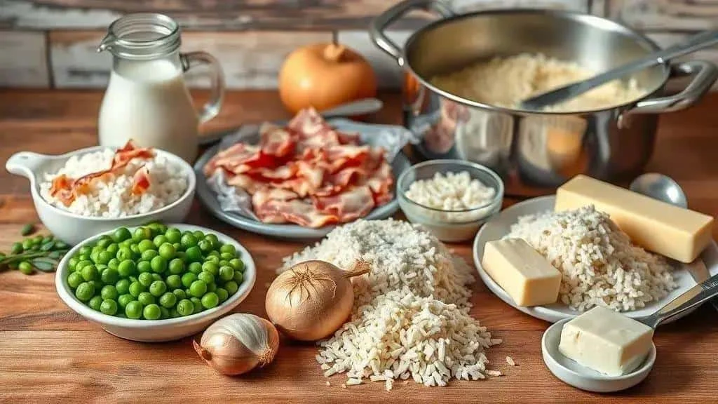 Rice and vegetable ingredients for a festive side dish
