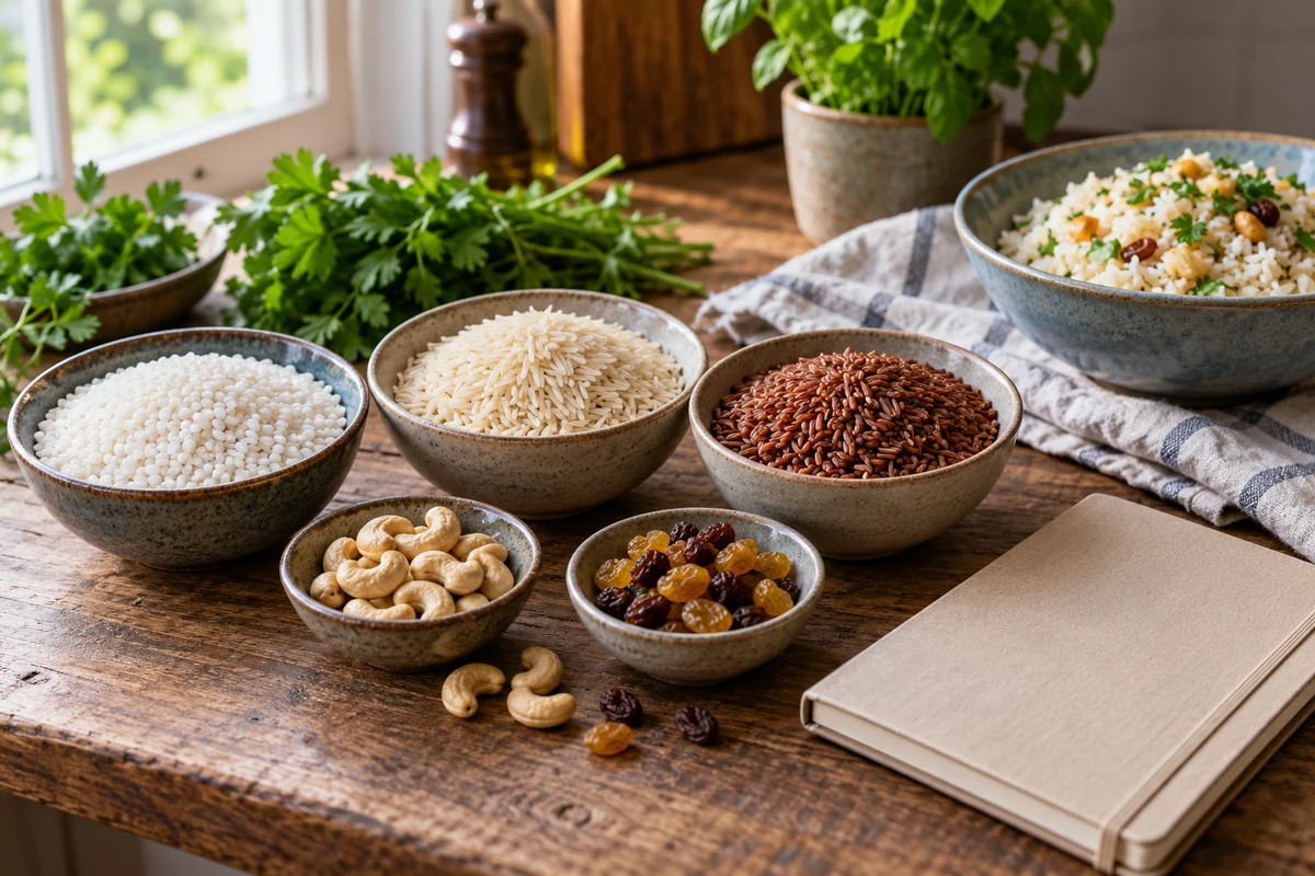 Rice ingredients measured before cooking