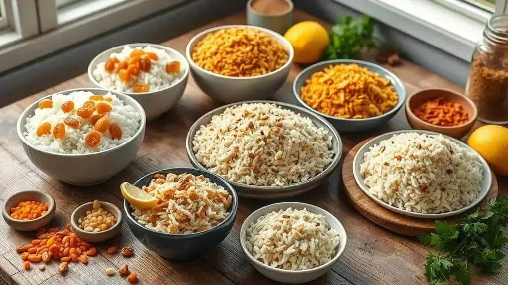 Rice variations served in bowls