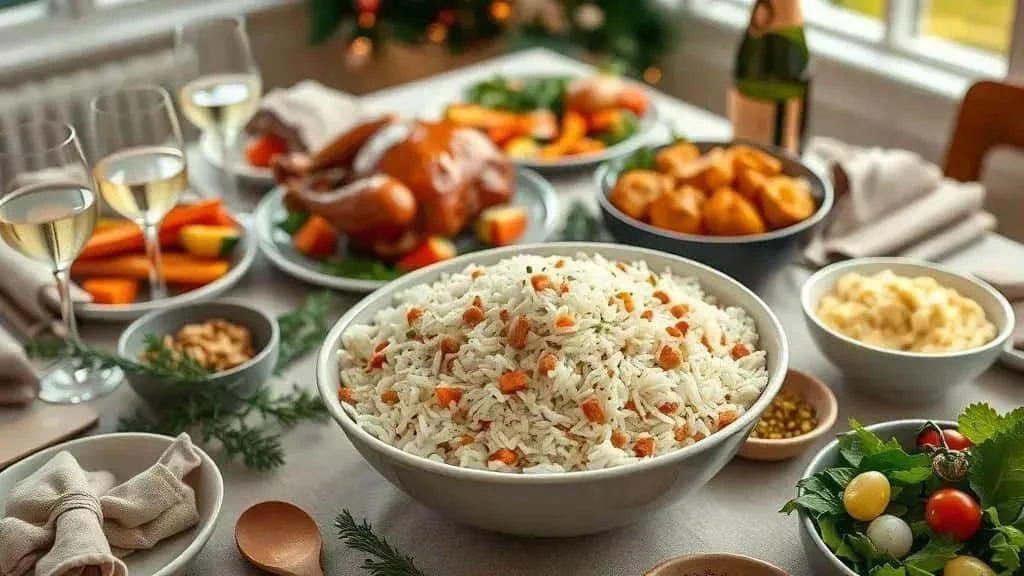 Rice with carrots and raisins at a festive meal