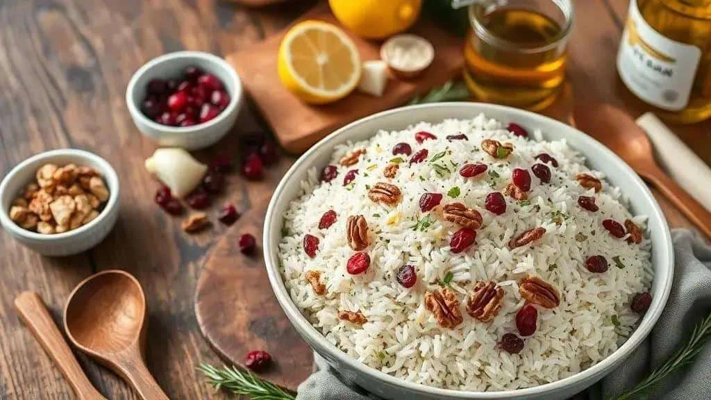 Rice with nuts cranberries and lemon zest