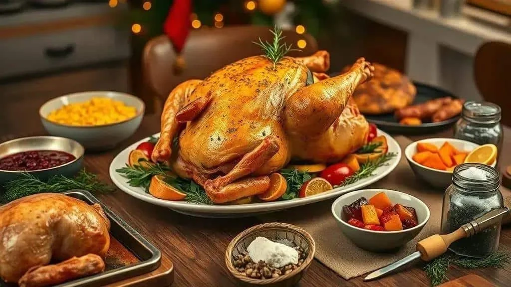 Roast chicken at a Brazilian-inspired Christmas table