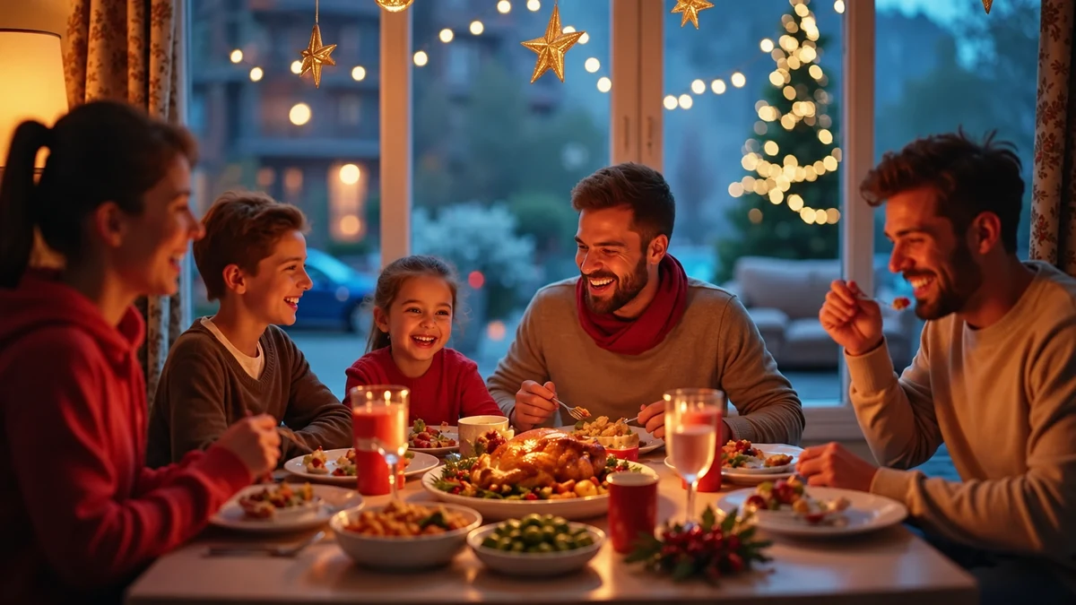 Roast dinner on a family table