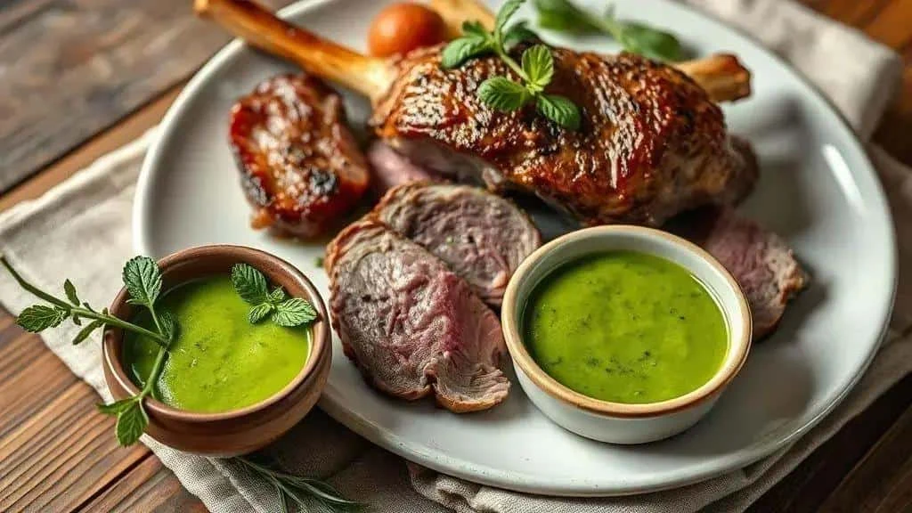 Roast lamb with mint sauce