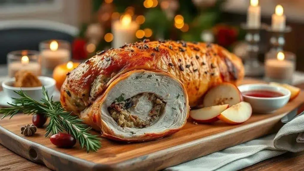 Roast pork loin with a visible rolled filling
