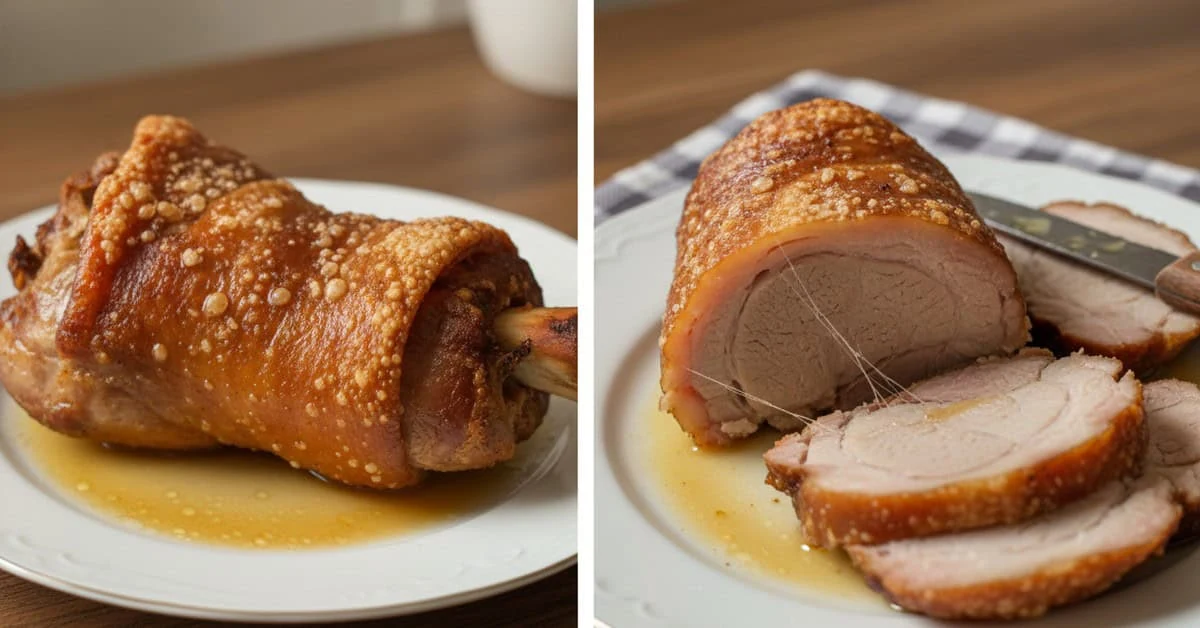 Roast pork with golden crackling and herbs