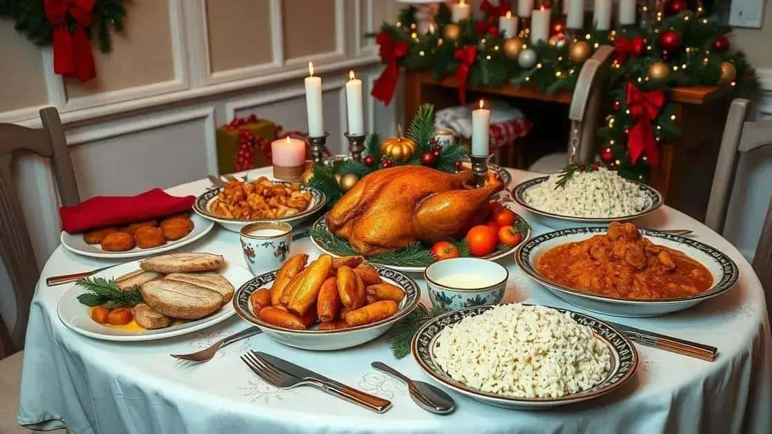 Roast poultry and side dishes on a Christmas table
