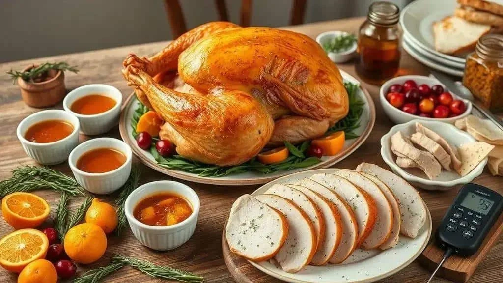 Roast turkey and carved breast on a platter