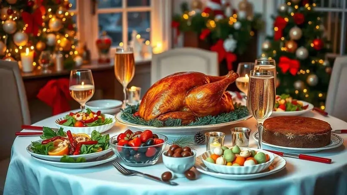 Roast turkey and side dishes on a Christmas table
