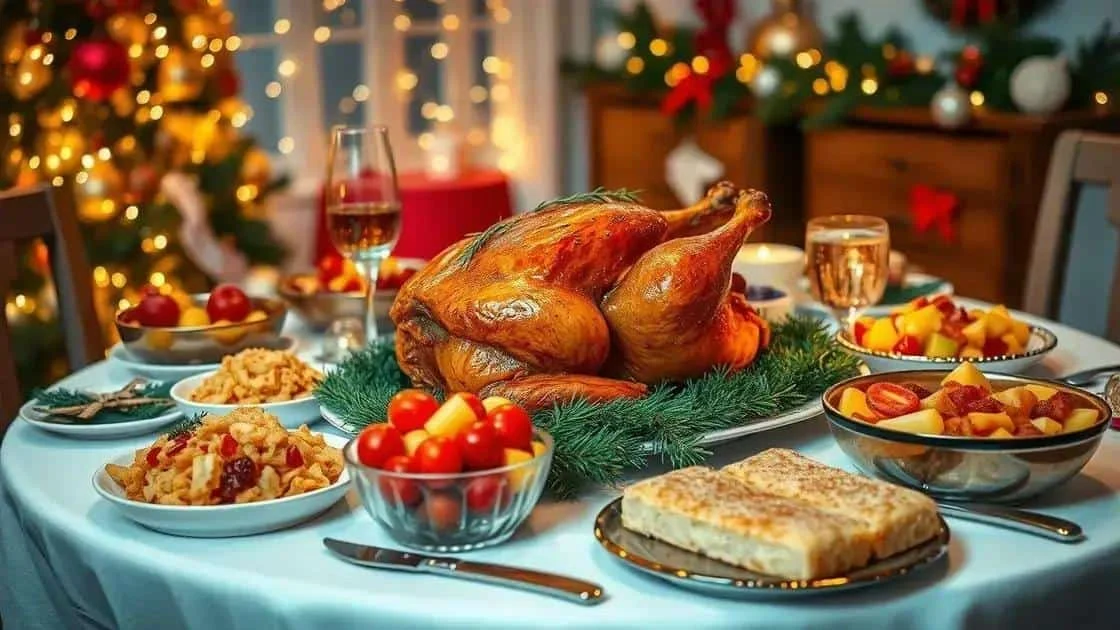 Roast turkey and side dishes on a festive table