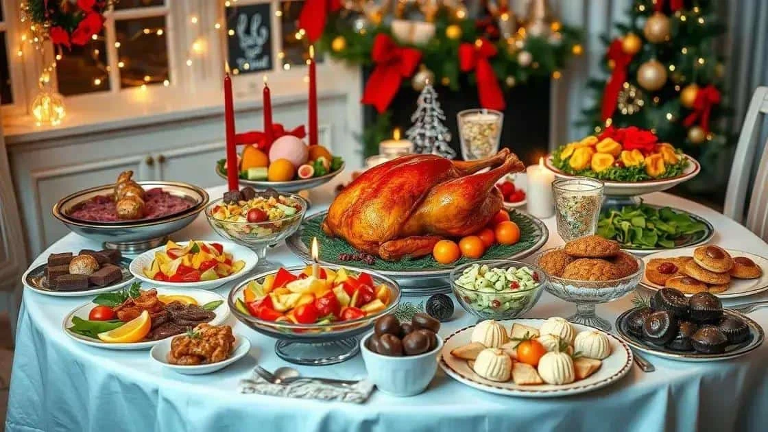 Roast turkey and side dishes on a festive table