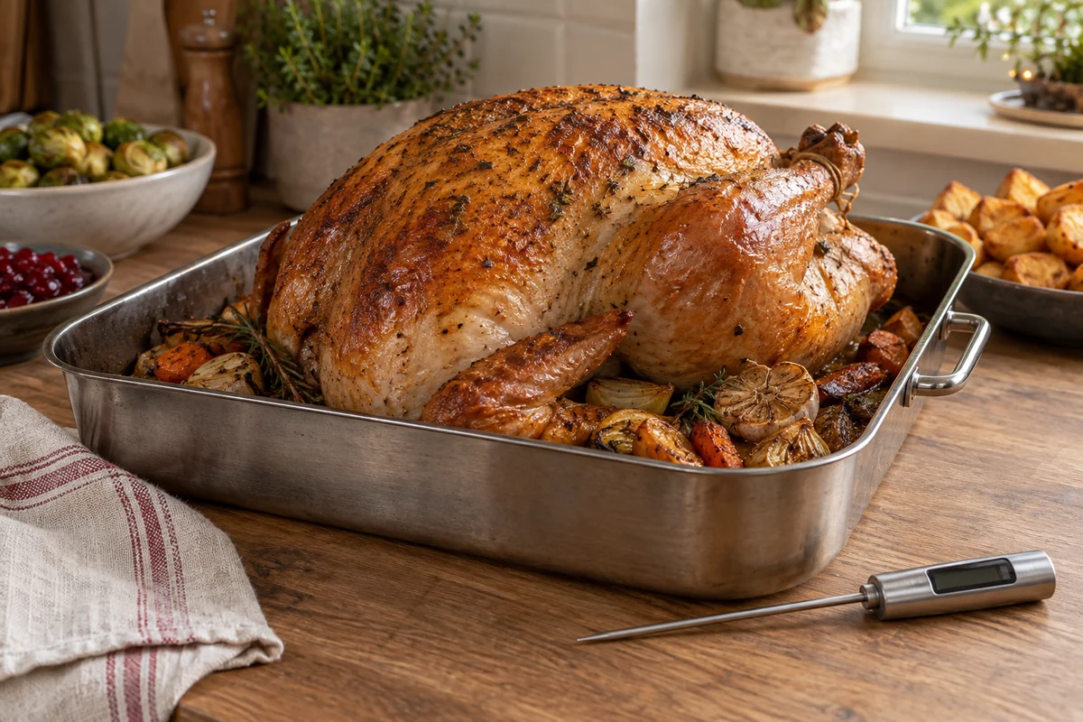 Roast turkey ready for a temperature check