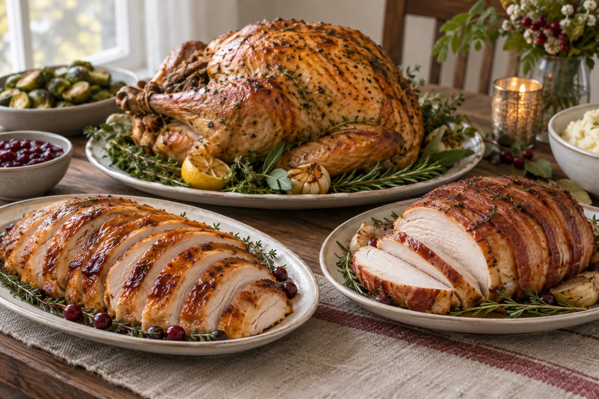 Roast turkey served with seasonal accompaniments