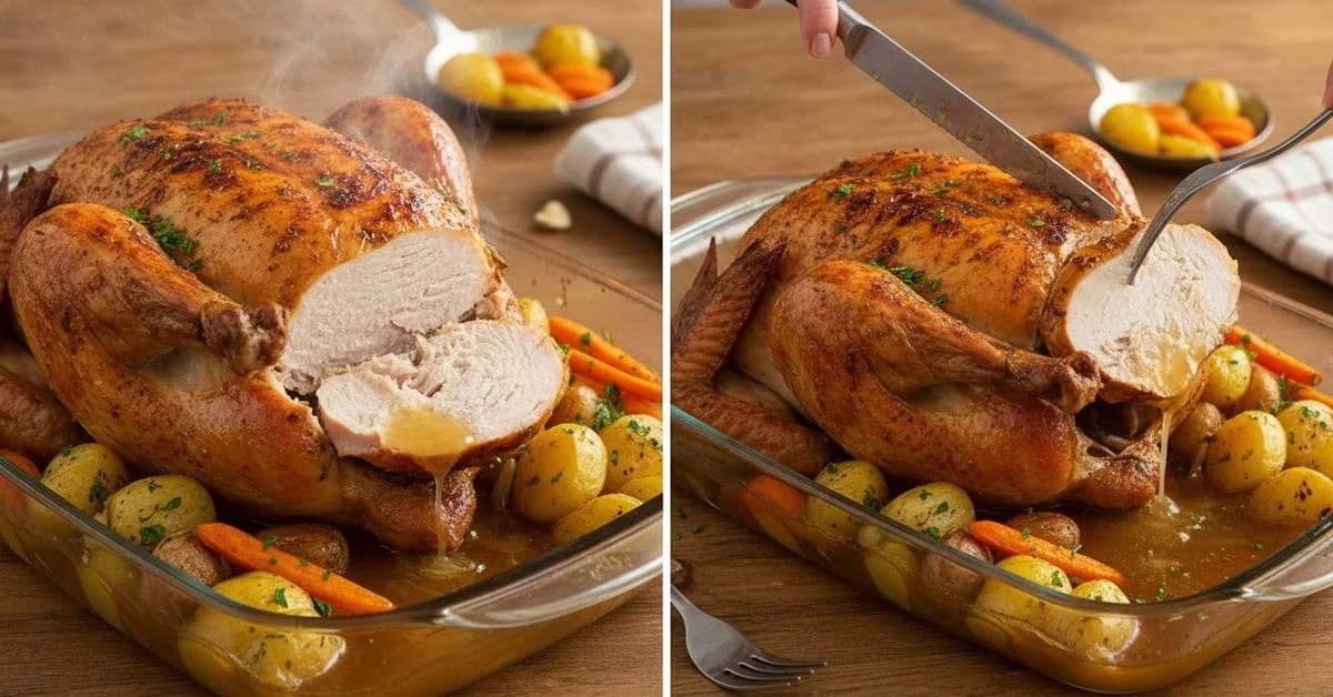 Roast turkey with orange being carved