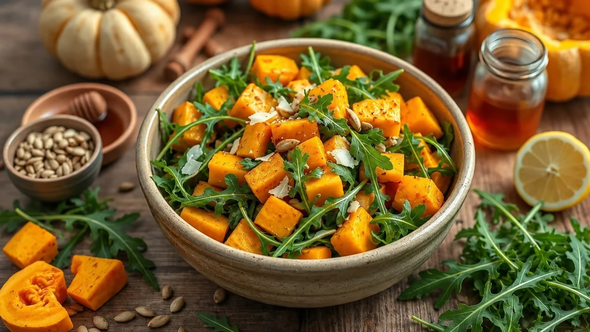 Roasted squash and rocket salad with pumpkin seeds Roasted squash and rocket salad with pumpkin seeds