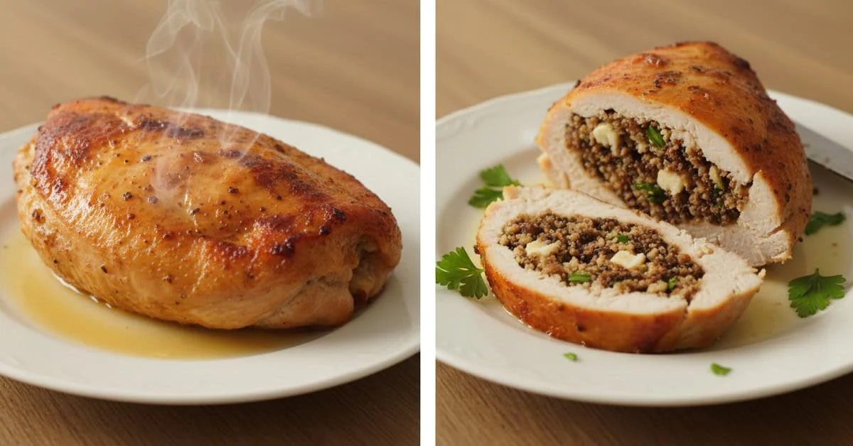 Roasted turkey breast roll with a bread and herb filling