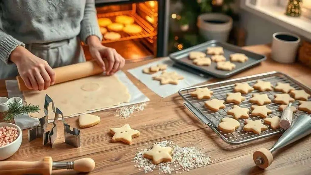 Rolling biscuit dough and cutting star shapes