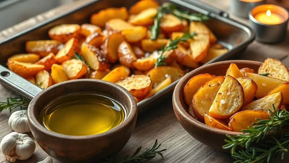 Rosemary roast potato wedges with olive oil and garlic Rosemary roast potato wedges with olive oil and garlic