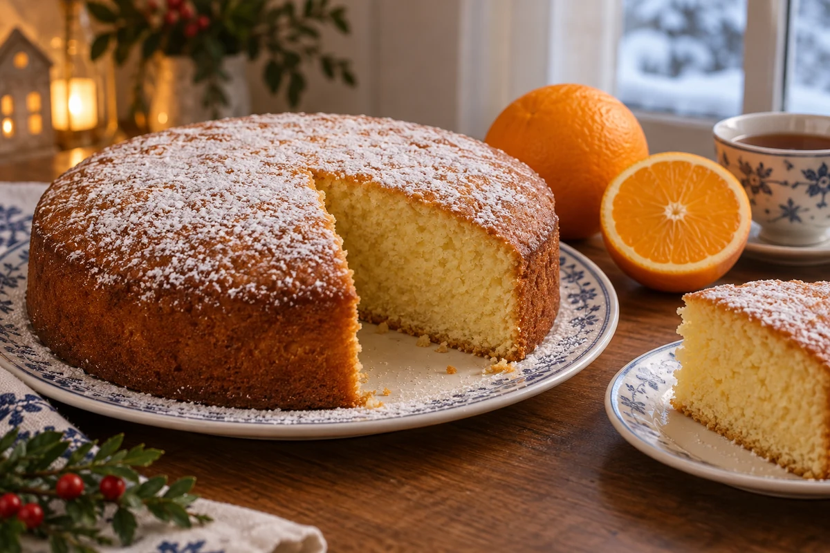 Round orange sponge cake for New Year