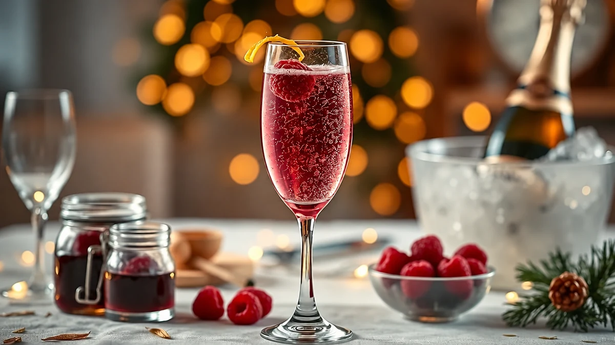 Ruby pink kir royale variation with raspberry and lemon Ruby pink kir royale variation with raspberry and lemon