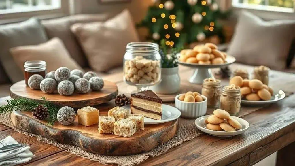 Rustic Christmas sweets on wooden serving boards Rustic Christmas sweets on wooden serving boards