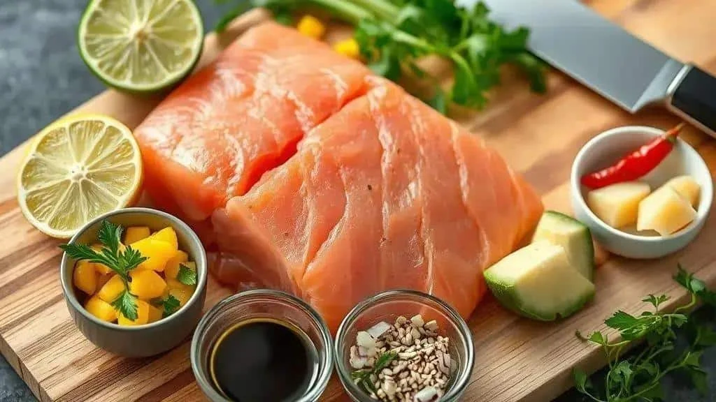 Salmon, mango, lime and tartare dressing ingredients