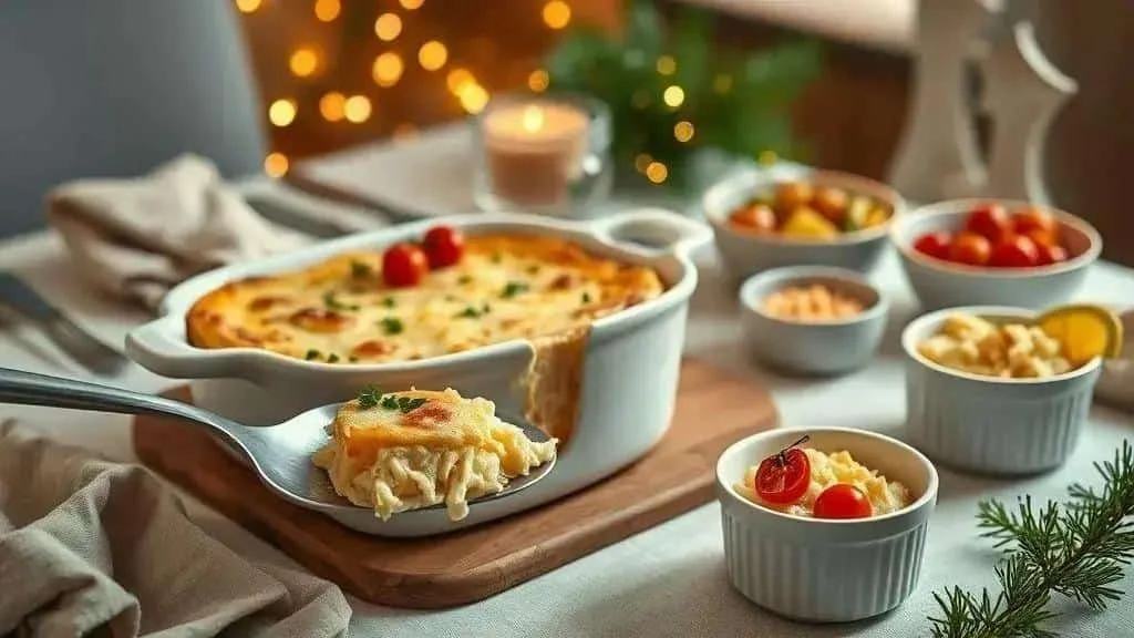 Salt cod and mash bake served at a festive table Salt cod and mash bake served at a festive table