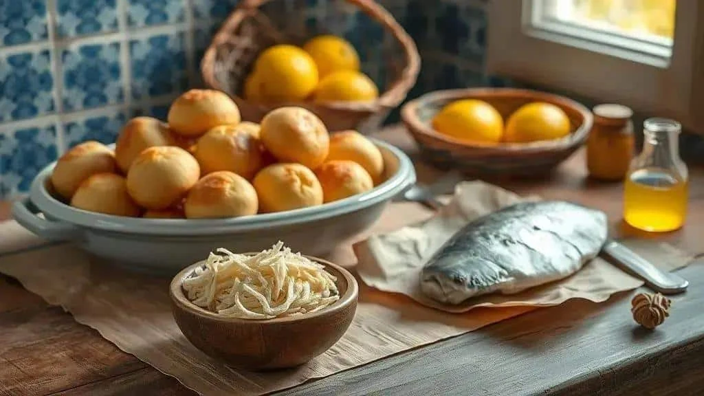 Salt cod and potatoes on a kitchen table