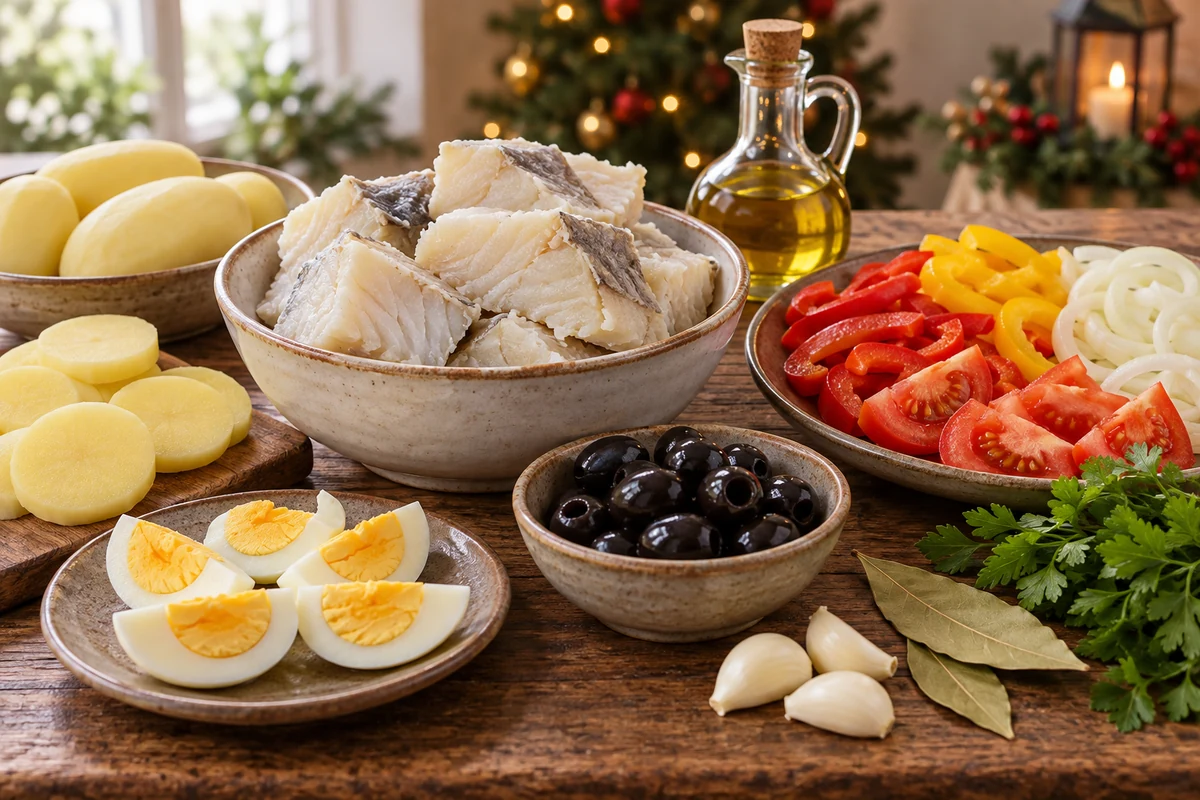 Salt cod and vegetables for bacalhoada Salt cod and vegetables for bacalhoada