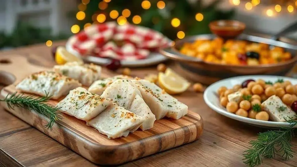Salt cod dishes with chickpeas on a festive table Salt cod dishes with chickpeas on a festive table