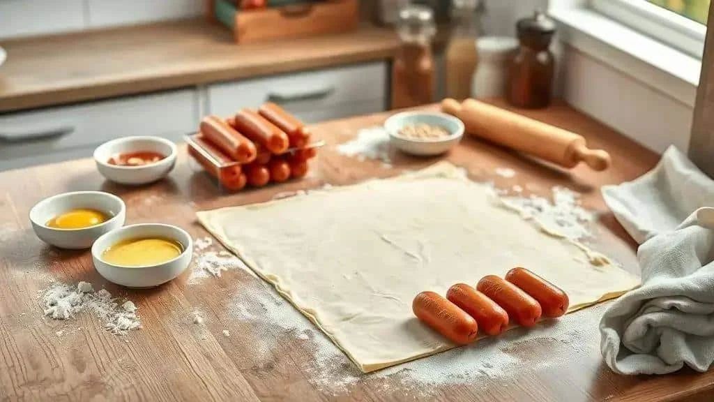 Sausages and puff pastry for party snacks