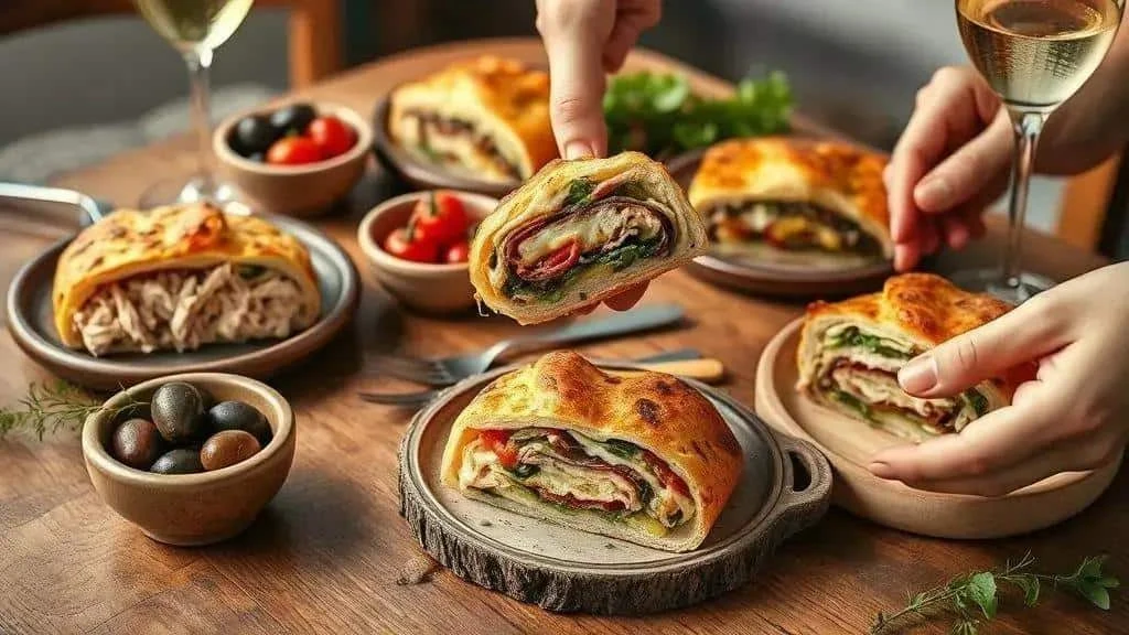 Savoury filled bread slices served at a festive table
