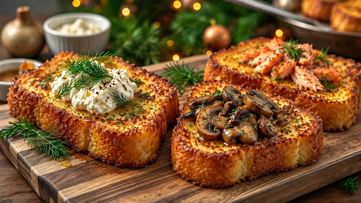 Savoury French toast with ricotta, mushrooms and cooked salmon