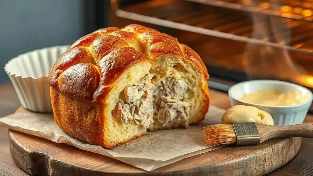 Savoury panettone with chicken and cheese filling Savoury panettone with chicken and cheese filling