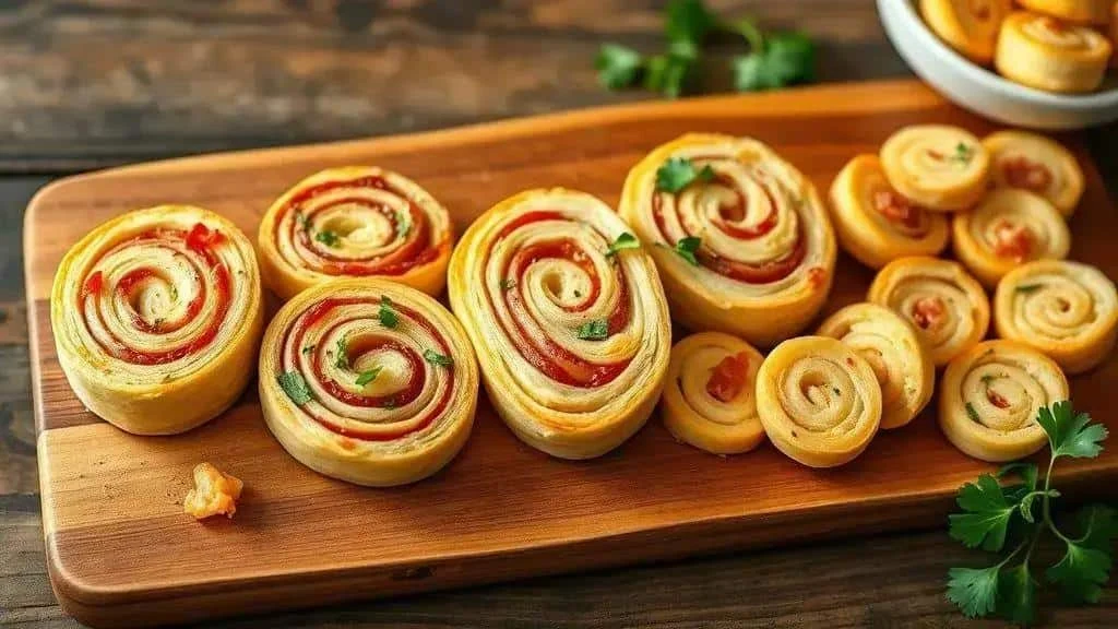 Savoury pastry pinwheels with different fillings