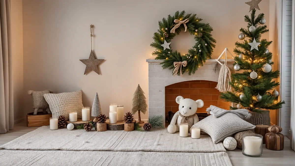 Scandinavian-inspired Christmas room with unlit candles