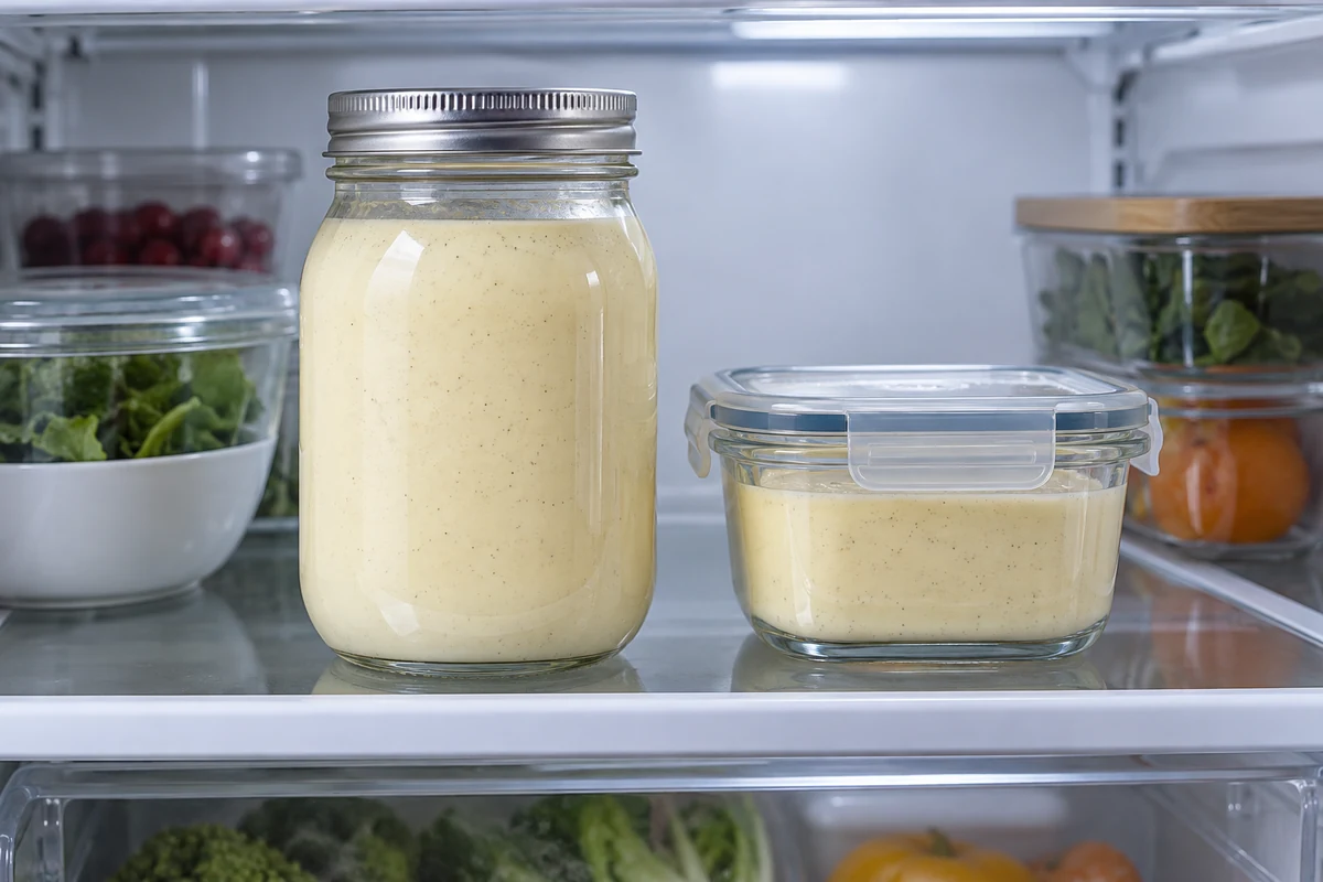 Sealed jar of eggnog stored in the fridge Sealed jar of eggnog stored in the fridge
