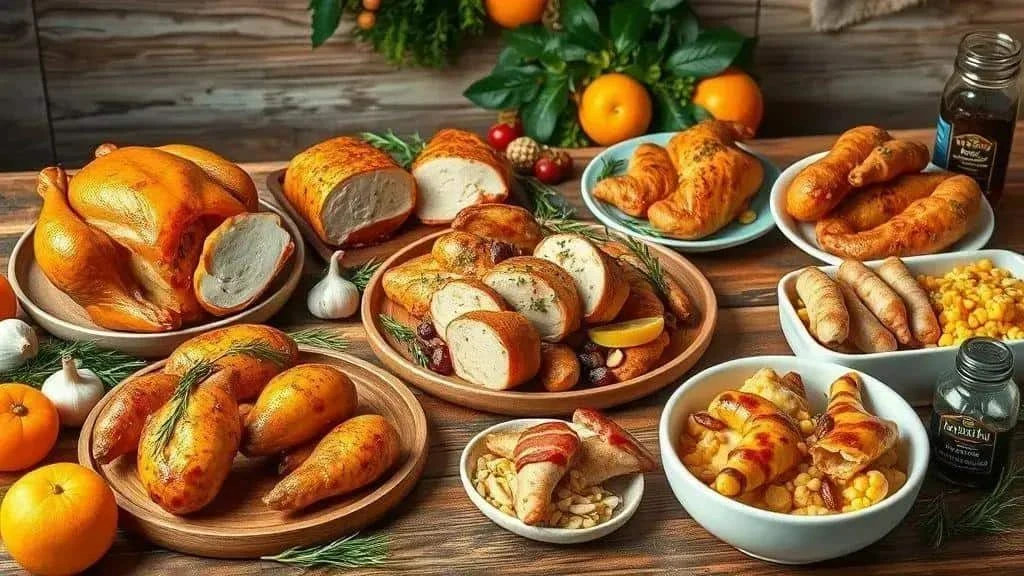 Selection of festive roast chicken dishes