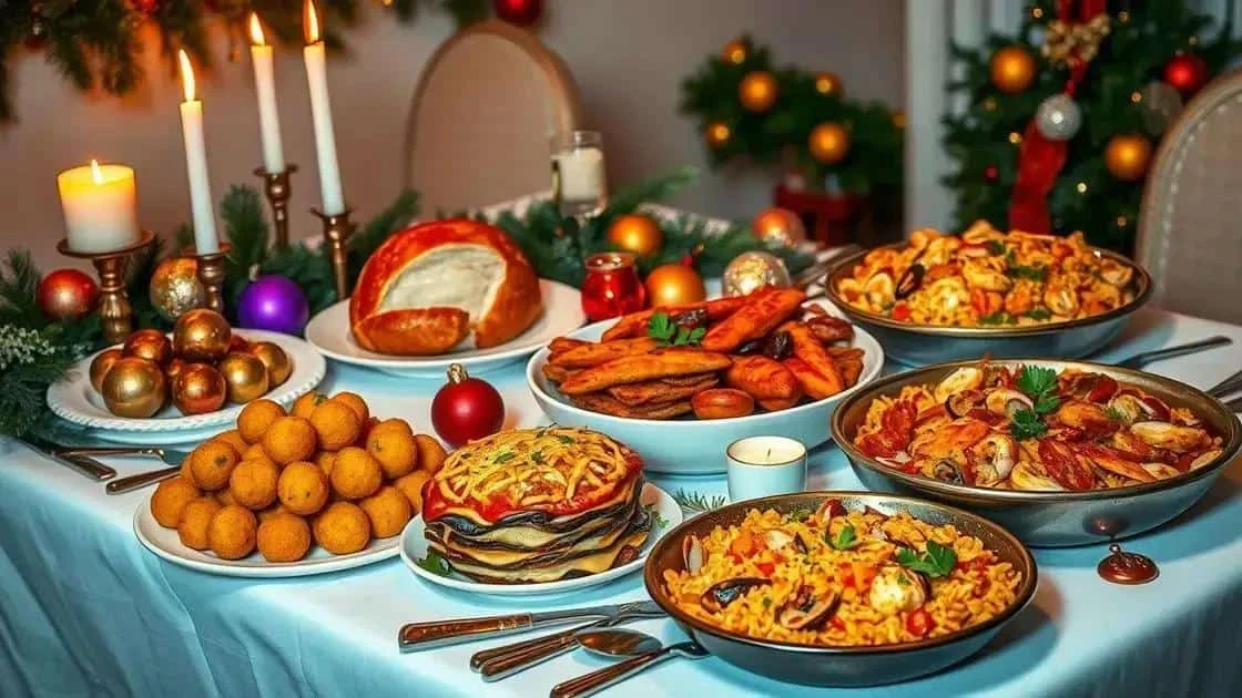 Selection of main courses on a festive dinner table