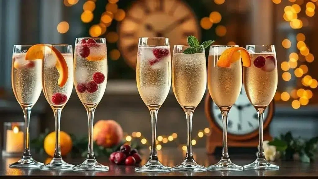 Selection of sparkling wine cocktails for New Year