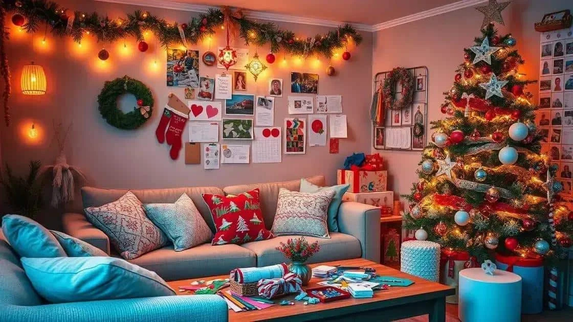Sitting room decorated with cards and a Christmas tree