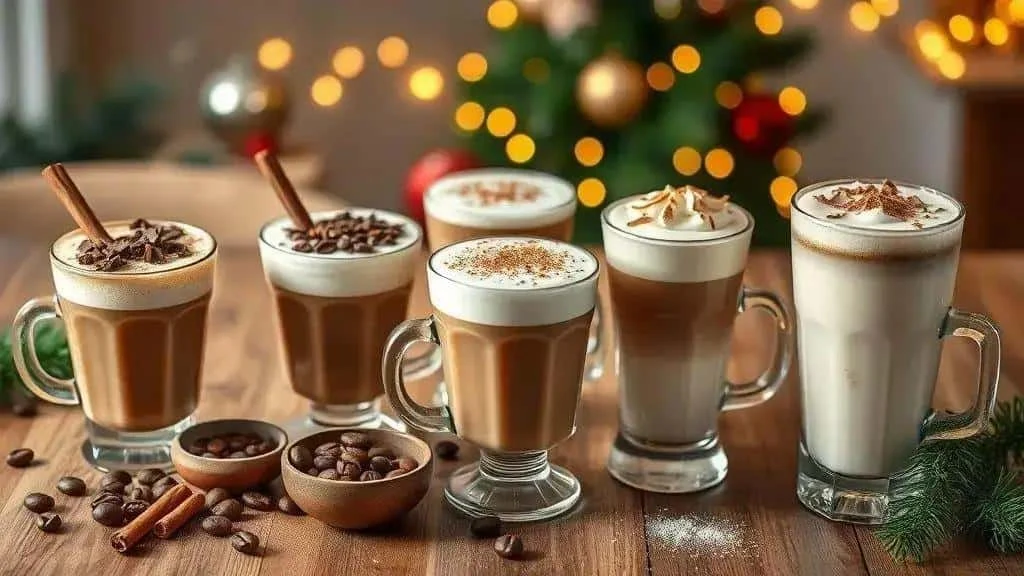 Six festive cappuccino style coffee variations