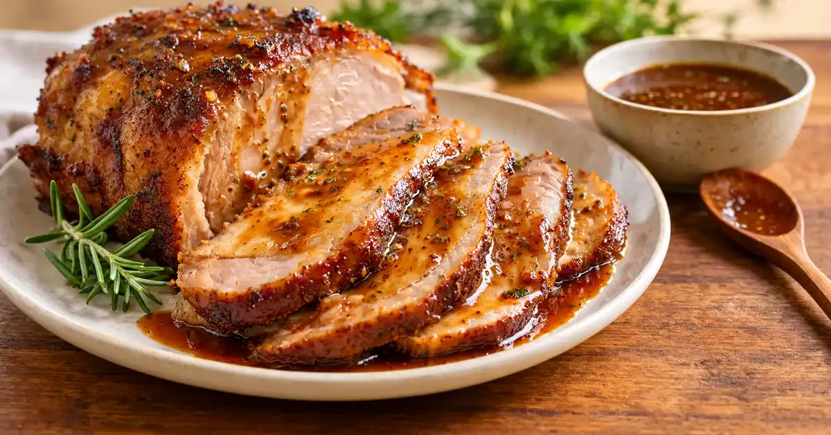Sliced cooked pork with a savoury sauce Sliced cooked pork with a savoury sauce