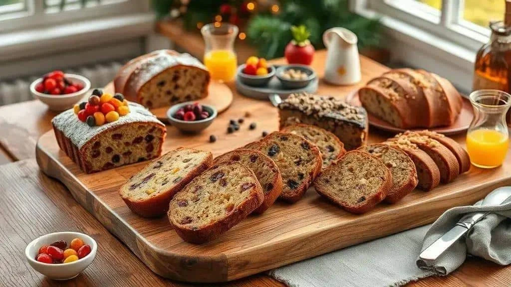 Sliced fruit cakes with different toppings Sliced fruit cakes with different toppings