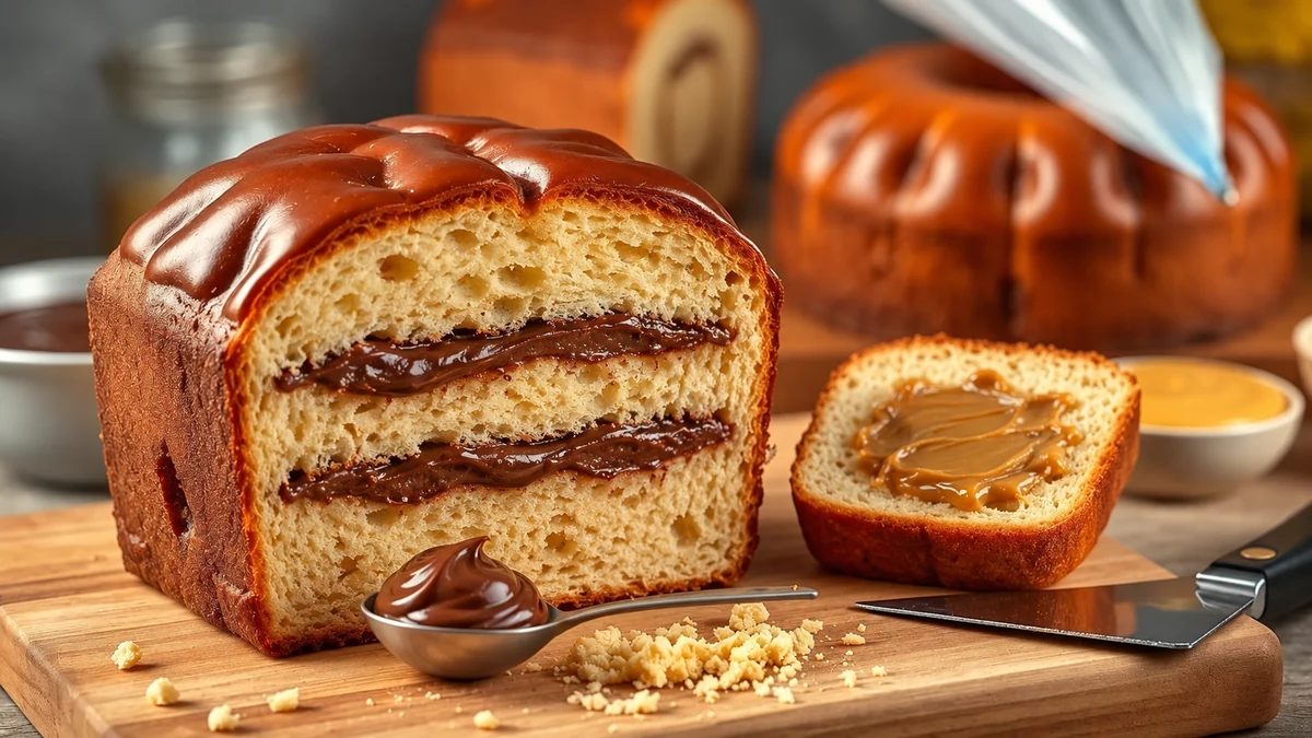 Sliced panettone with chocolate and dulce de leche fillings