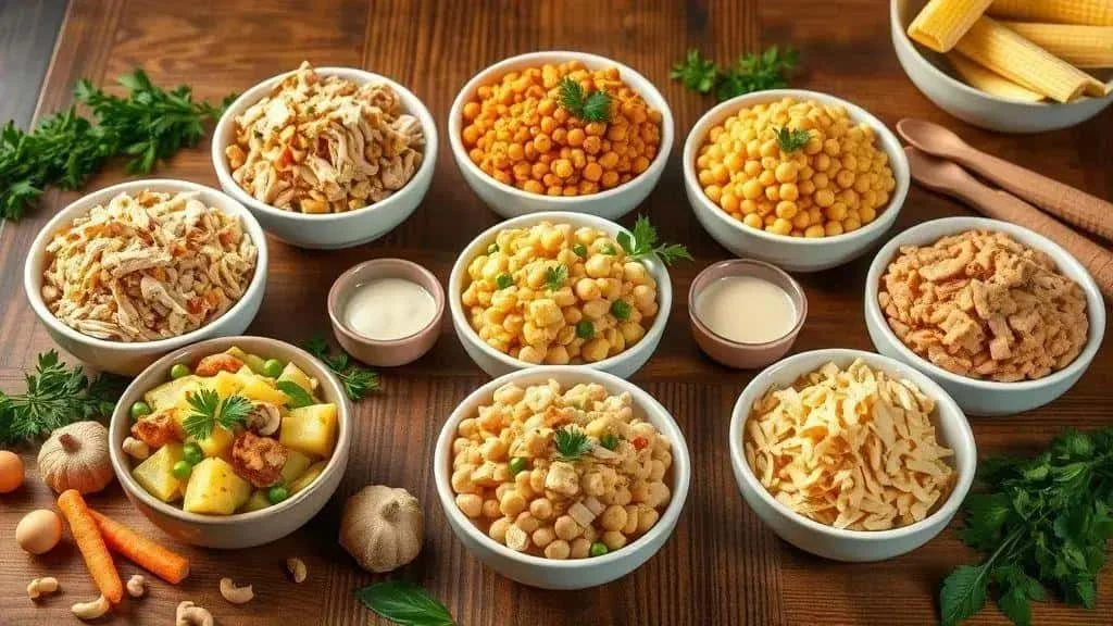Small bowls of different salpicao salads