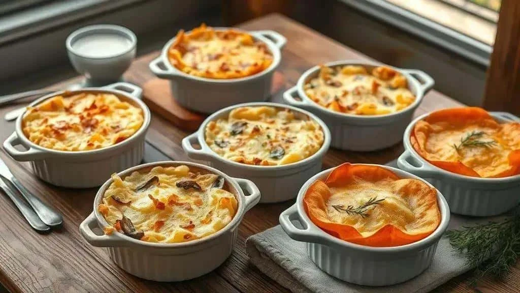 Small dishes showing different potato gratin variations
