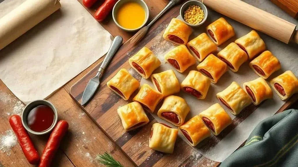 Small puff pastry sausage bites ready to serve